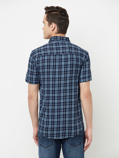 Navy Blue Checked Shirt - Men Shirts