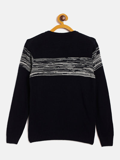 Navy Blue Colorblocked Round Neck Sweater - Boys Sweaters
