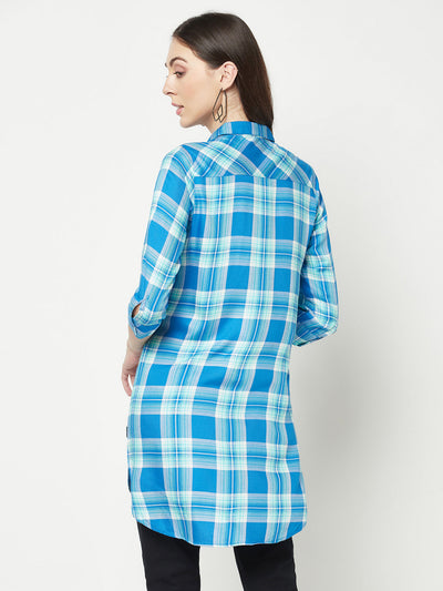 Turquoise Checked Longline Shirt