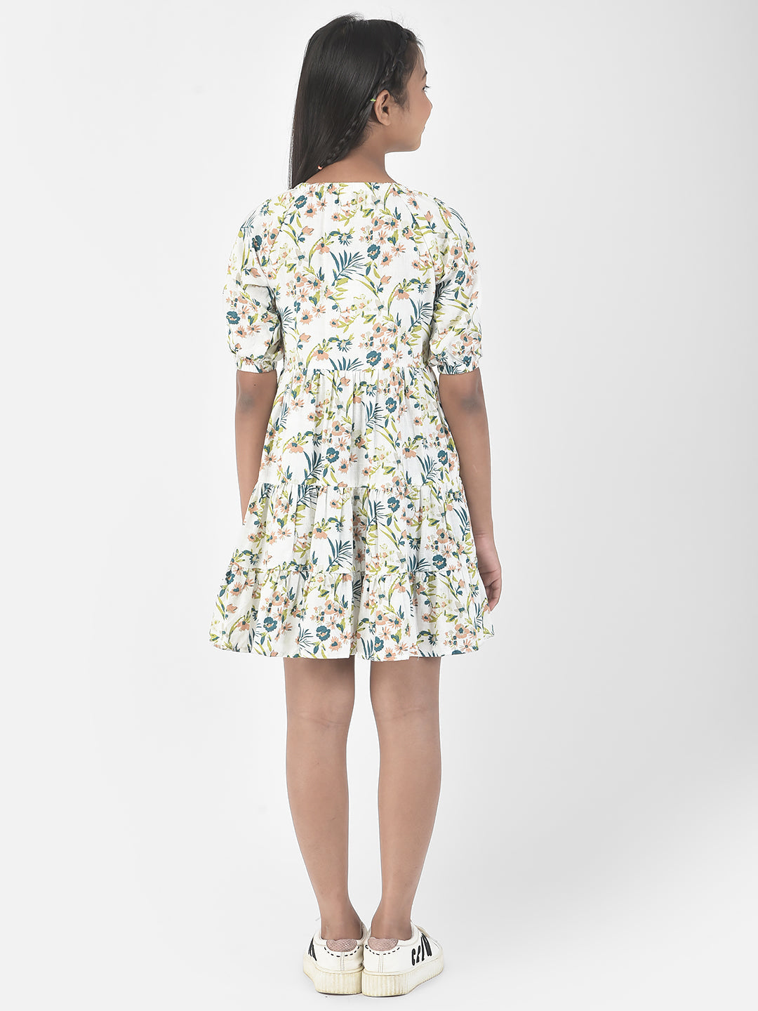  White Floral Empire Dress