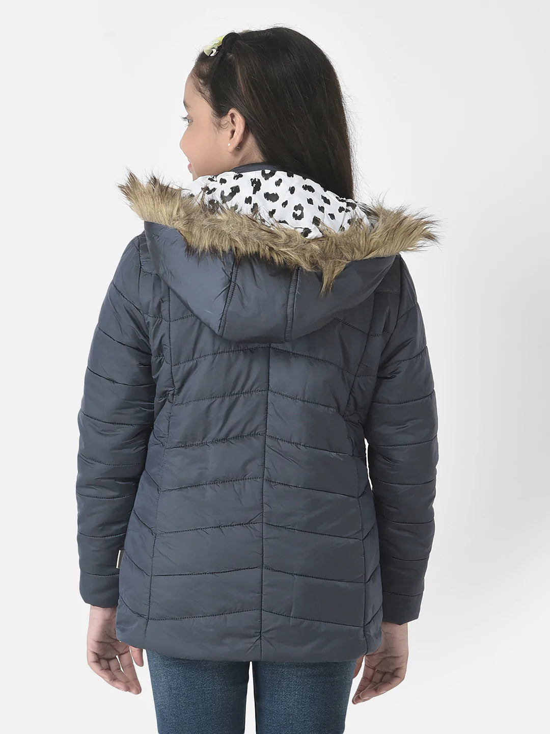  Hooded Navy Blue Padded Jacket