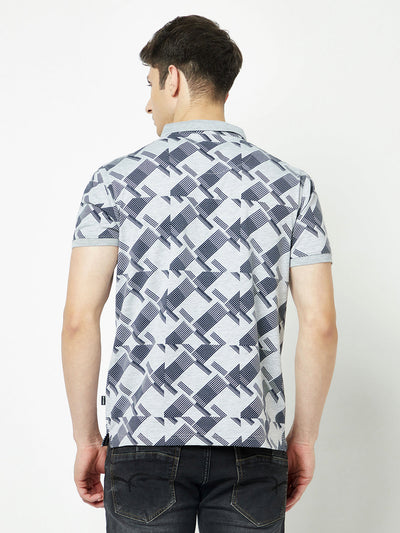  Grey Melange Geometric Print T-Shirt