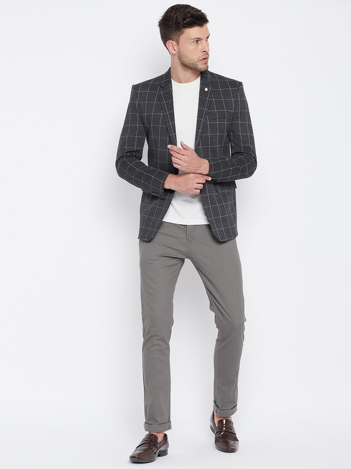 Grey Checked Notched Lapel Blazer-Mens Blazers-Crimsoune Club