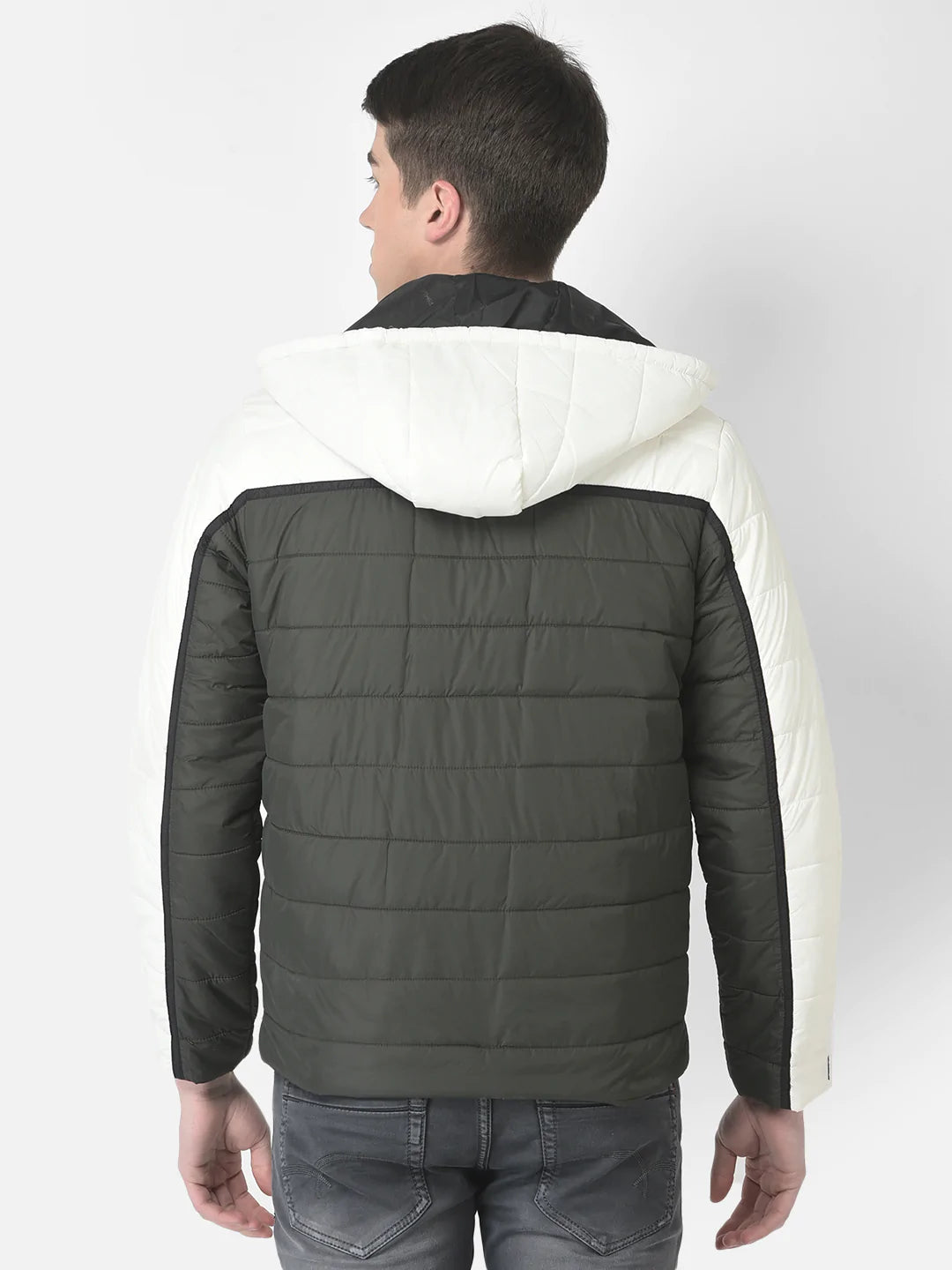  Olive Green Colour-Blocked Padded Jacket 