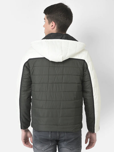  Olive Green Colour-Blocked Padded Jacket 
