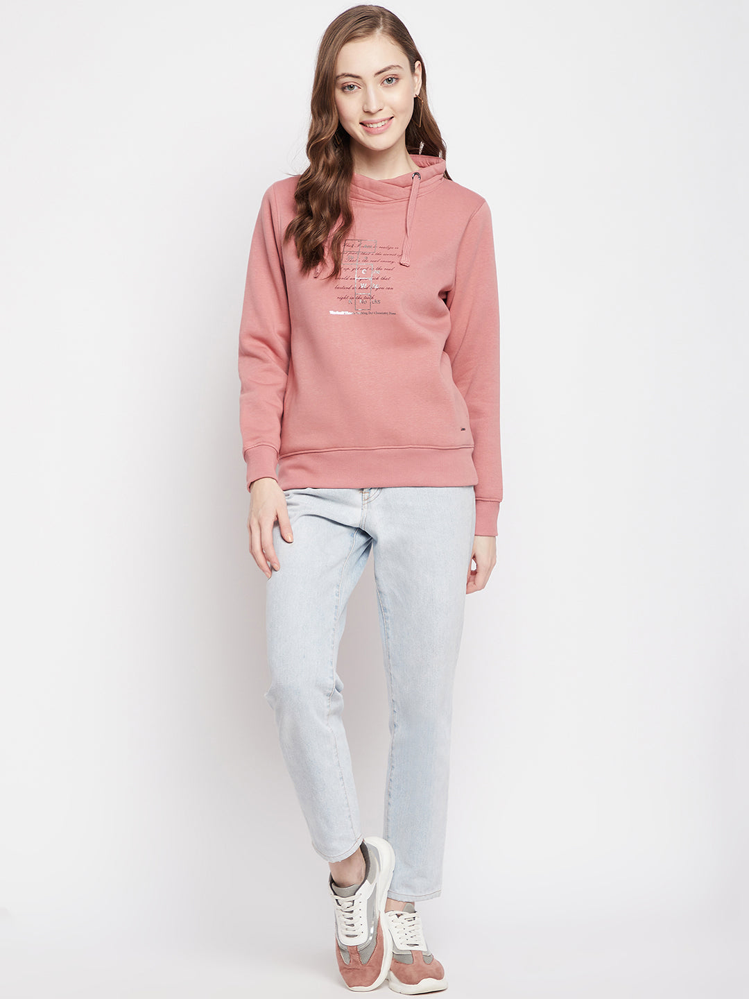 Pink Printed Turtle Neck Sweatshirt - Women Sweatshirts