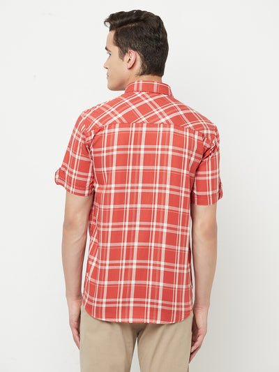Orange Checked Shirt - Men Shirts