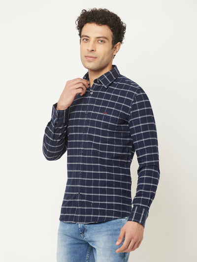   Navy Blue Windowpane Shirt