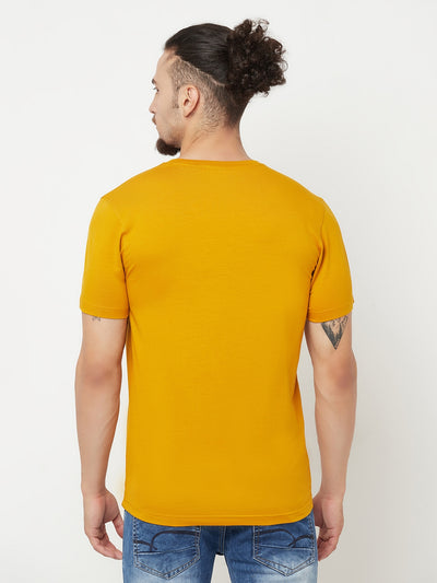 Mustard Printed Round Neck T-Shirt - Men T-Shirts