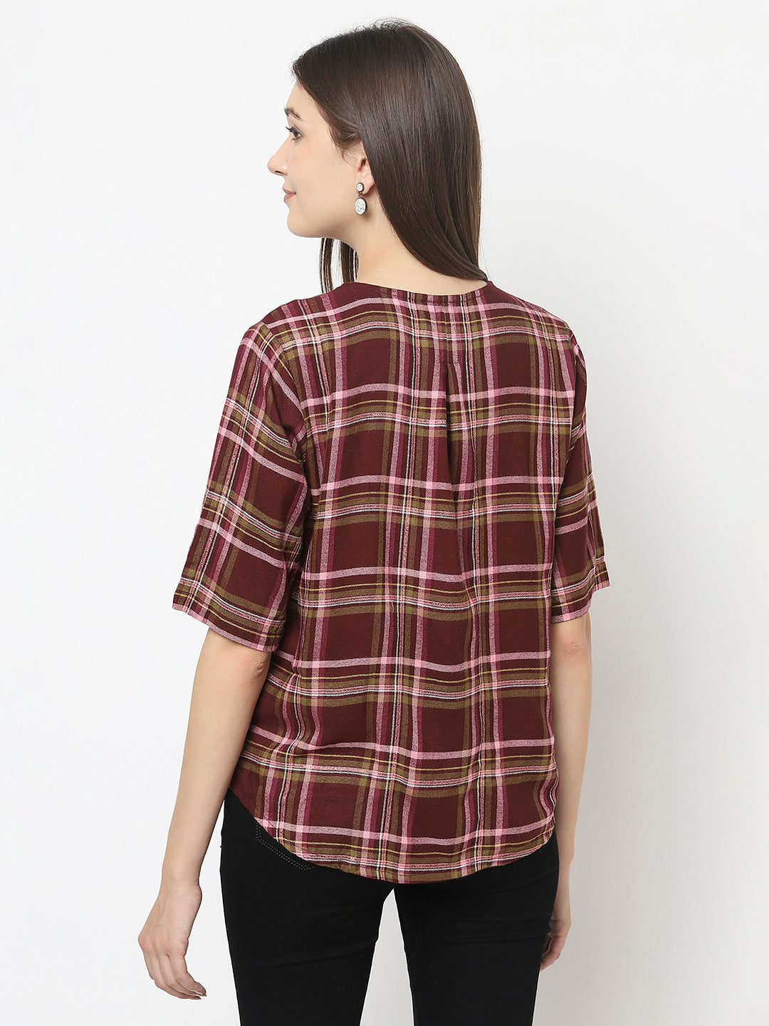 Maroon Crop Top in Tartan Checks