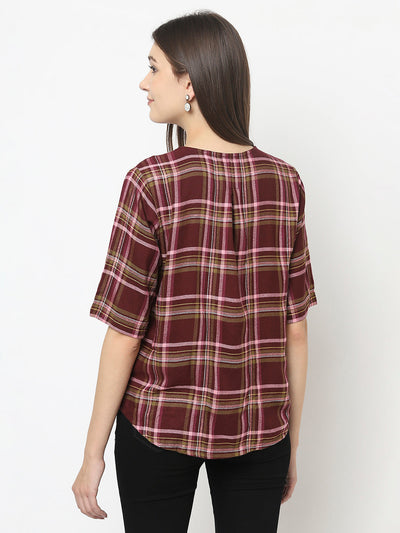 Maroon Crop Top in Tartan Checks