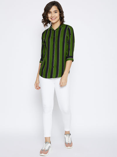 Green Striped Slim Fit shirt - Women Shirts