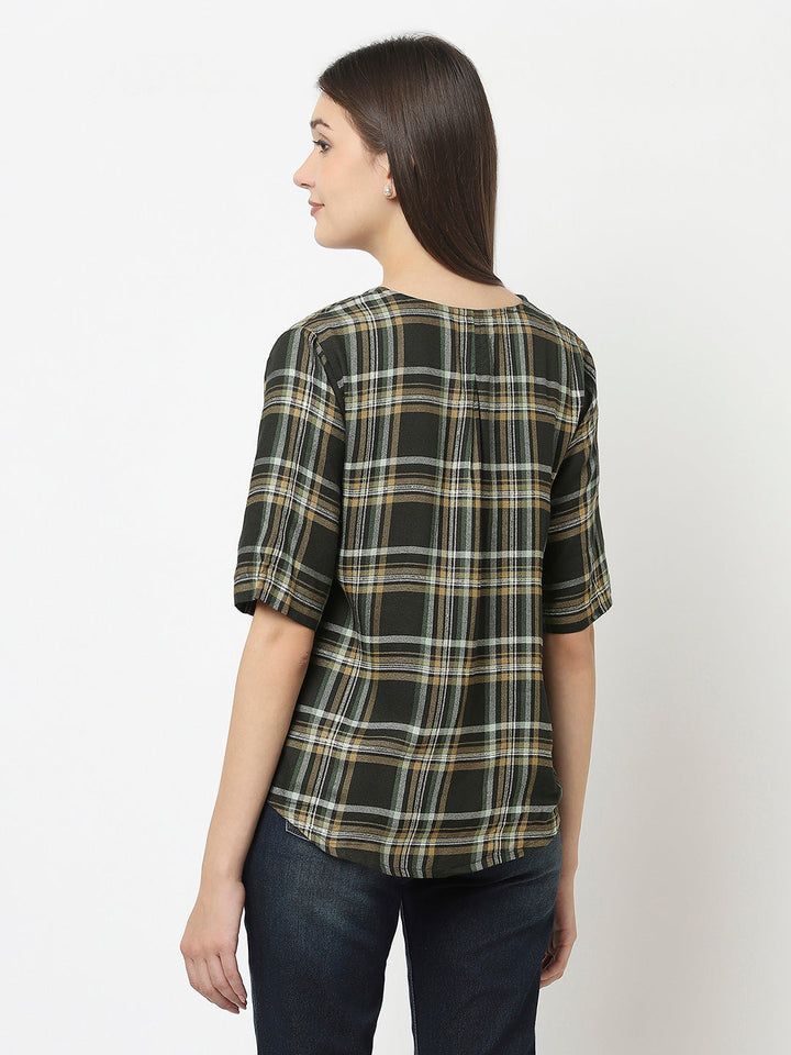 Dark Green Cropped Top in Checks