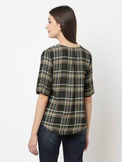 Dark Green Cropped Top in Checks