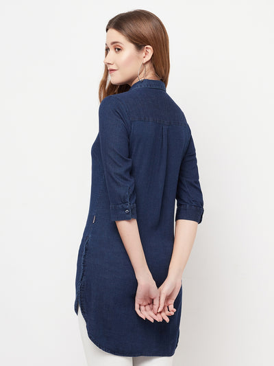 Navy Blue Denim Shirt - Women Shirts