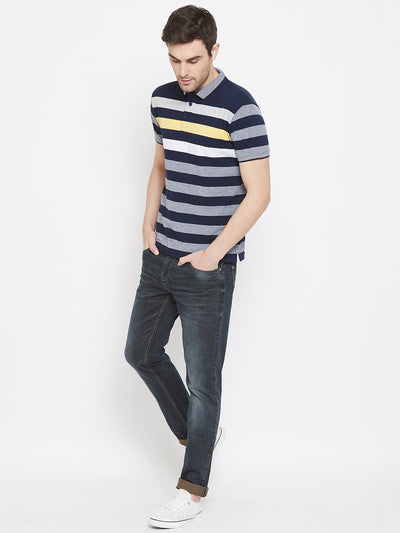 Navy Blue Striped T-shirt - Men T-Shirts