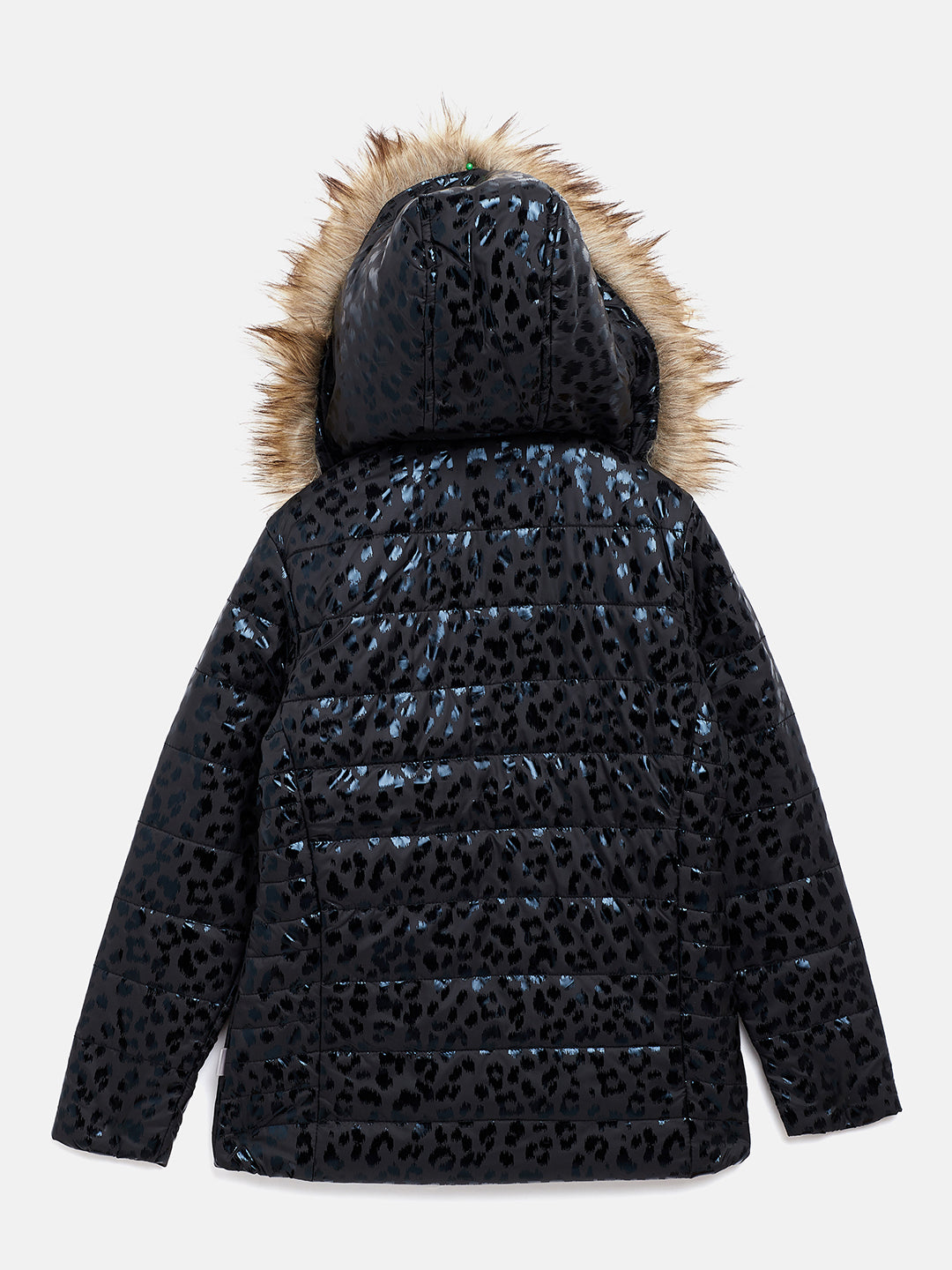 Black Printed Detachable Hood Jacket - Girls Jackets