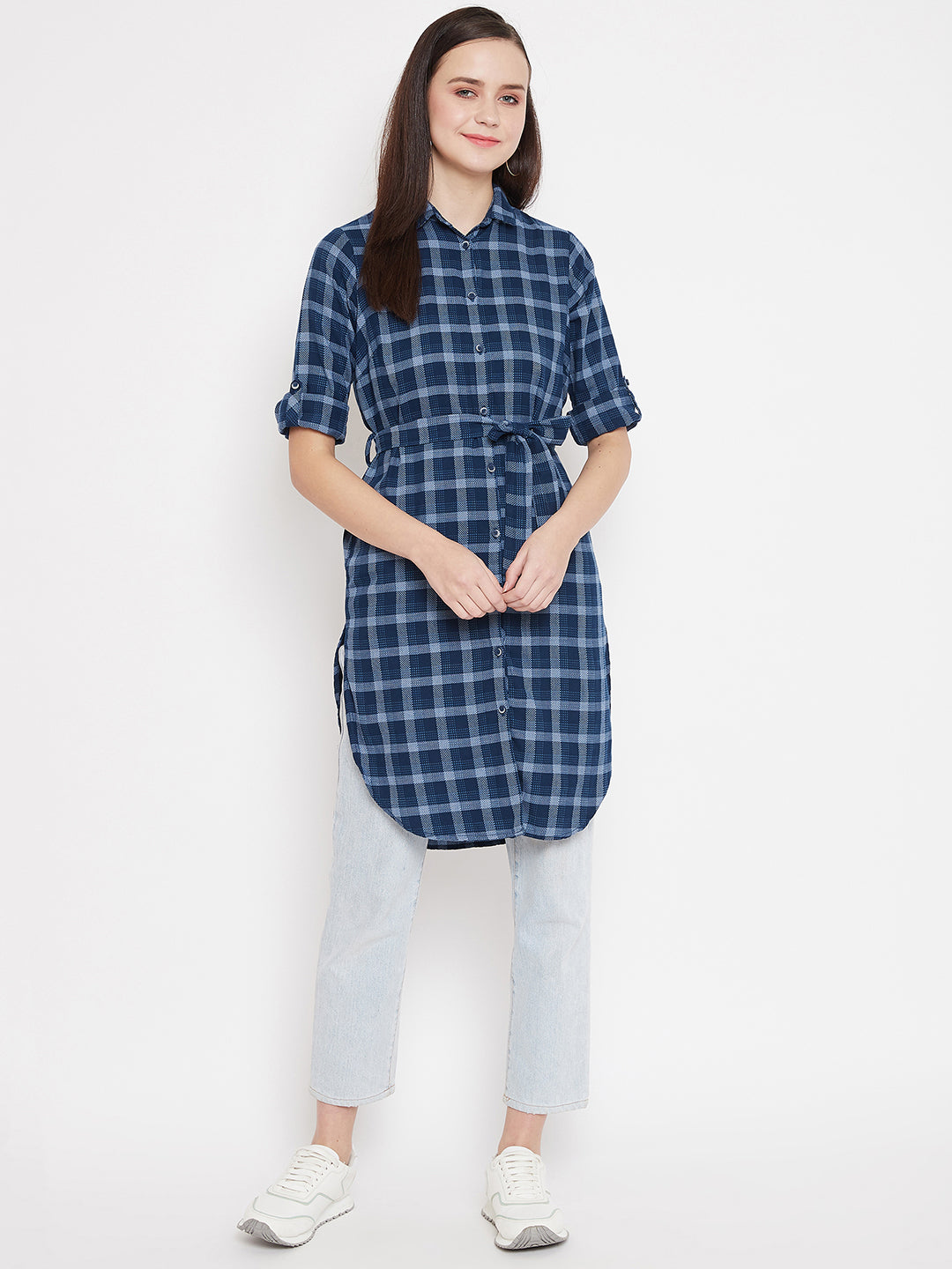 Navy Blue Checks Tunic - Women Tunics