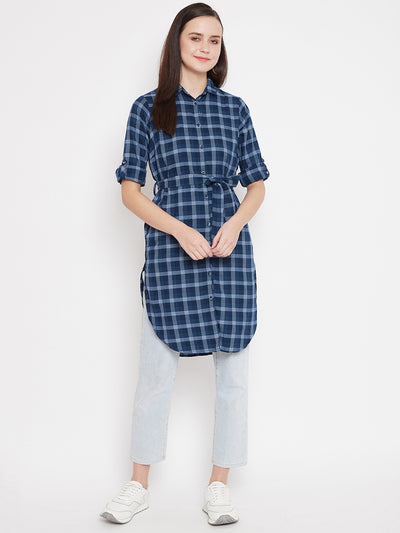 Navy Blue Checks Tunic - Women Tunics