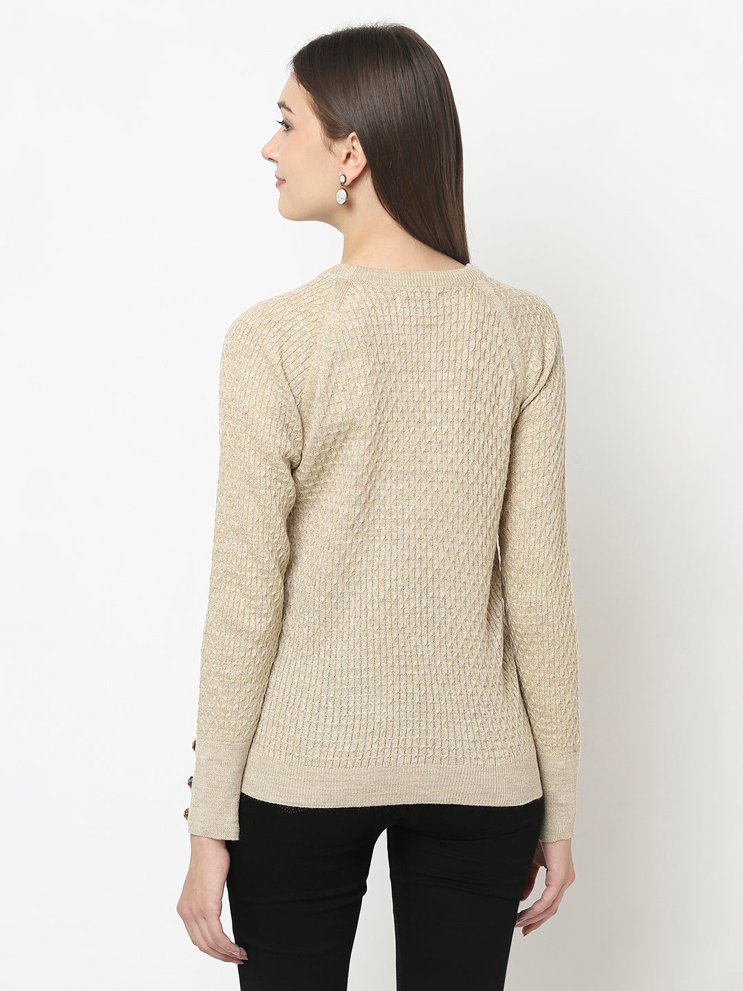 Beige Knitted Sweater with Button Detailing