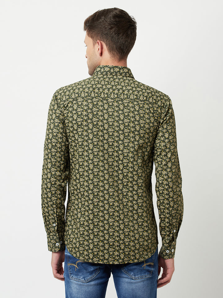 Olive Floral Printed Shirt-Men Shirts-Crimsoune Club