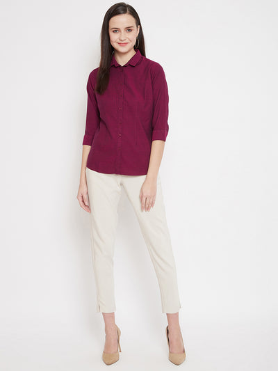 Maroon Slim Fit Button up Shirt - Women Shirts