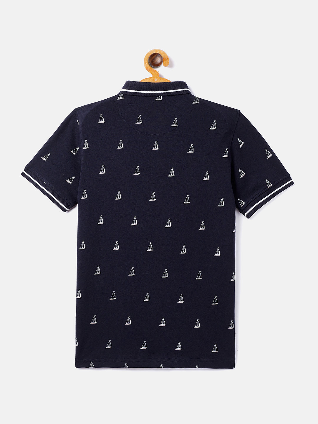 Navy Blue Printed Polo Neck T-Shirt - Boys T-Shirts