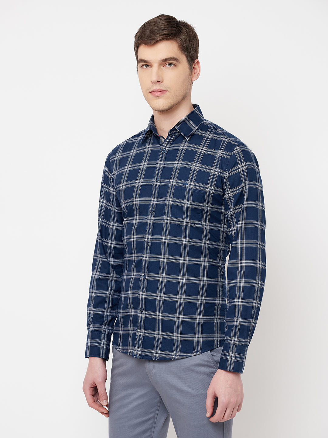 Navy Blue Checked Casual Shirt - Men Shirts