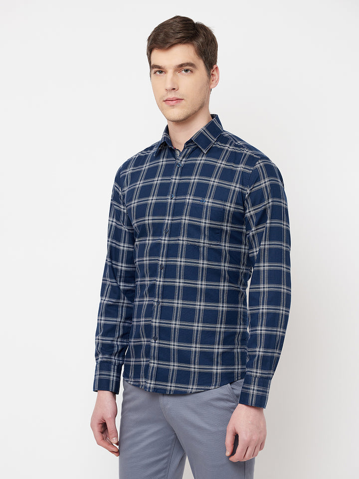 Navy Blue Checked Casual Shirt - Men Shirts