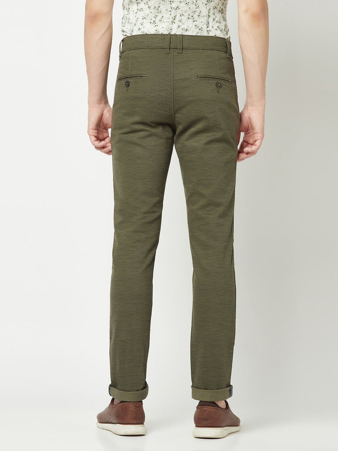  Olive Green Textured Trousers