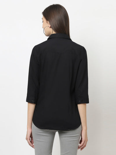 Black Button-Down Shirt in Cotton Blend 
