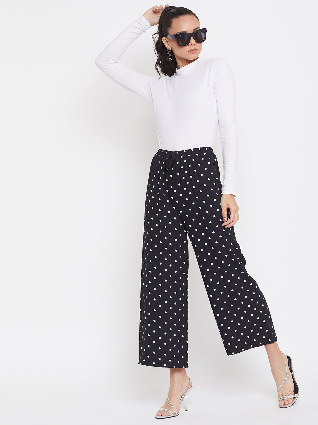 Polka Dots Flared Culottes - Women Trousers