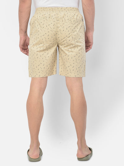 Beige Floral Print Lounge Shorts - Men Lounge Shorts