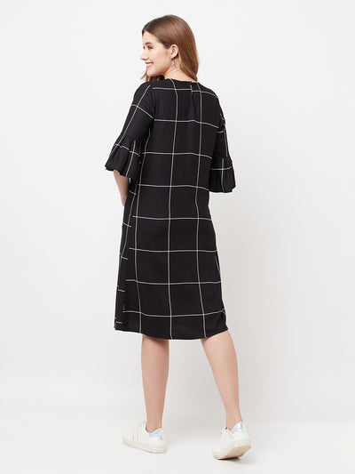Black Checked Knee Length Dress - Women Dresses