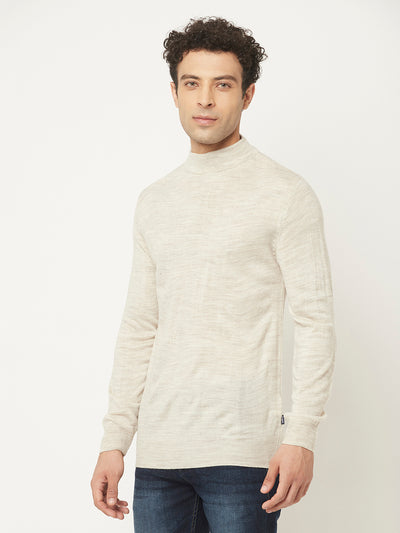 Off White Sweater with Melange Texture-Men Sweaters-Crimsoune Club