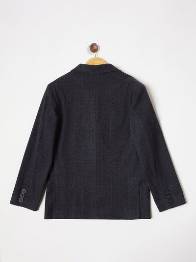Navy Blue Striped Single Breasted Blazer - Boys Blazer