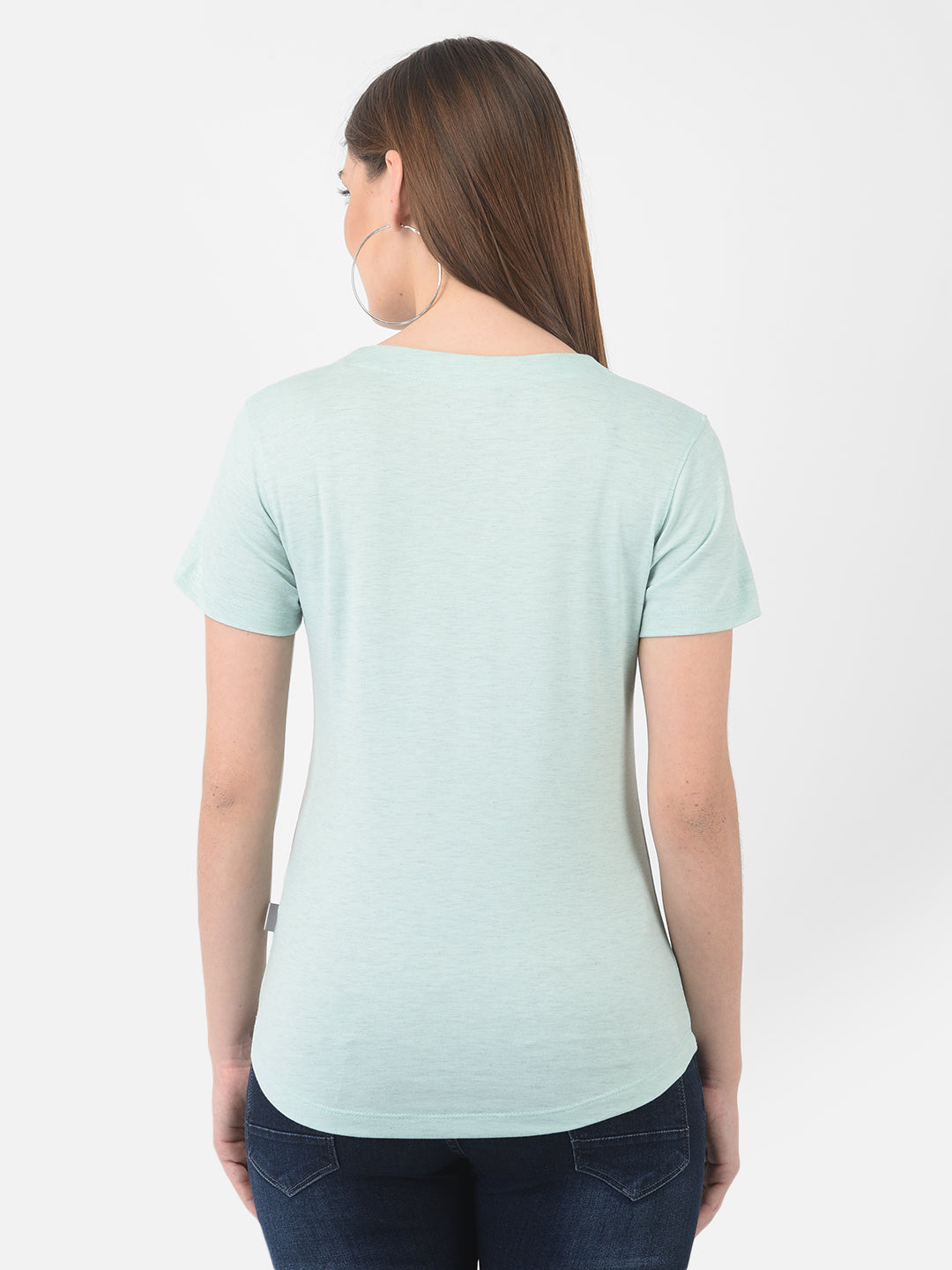 Mint Green Printed Round Neck T-Shirt - Women T-Shirts