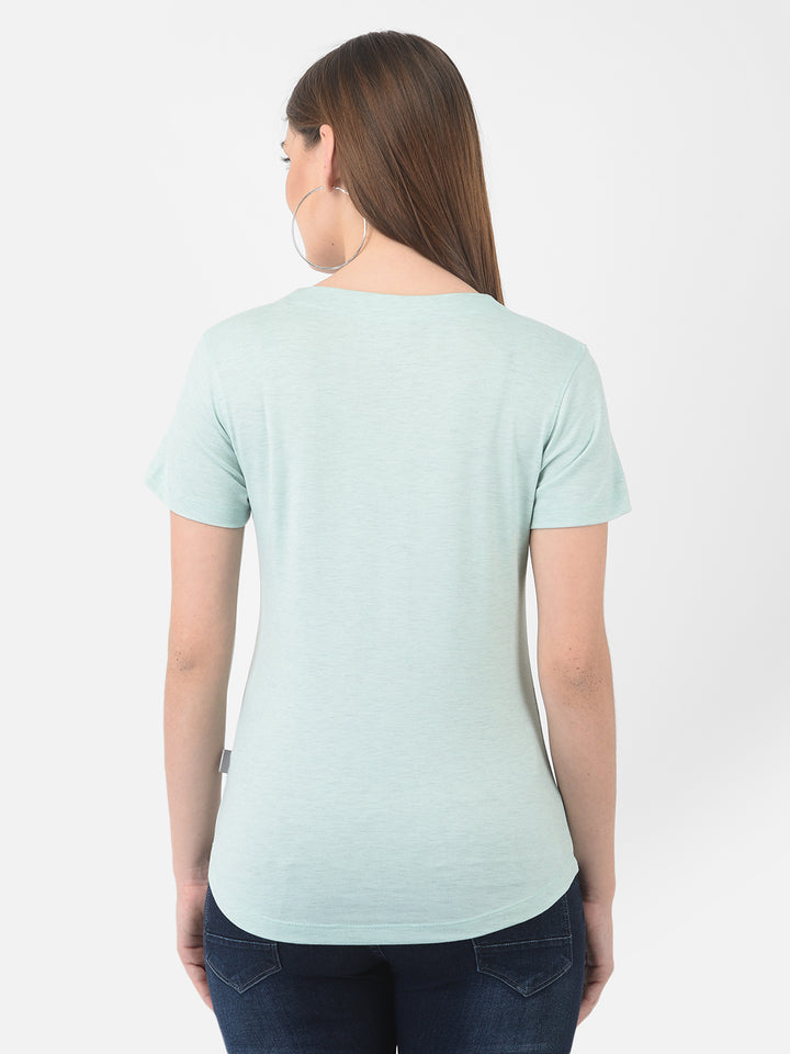 Mint Green Printed Round Neck T-Shirt - Women T-Shirts