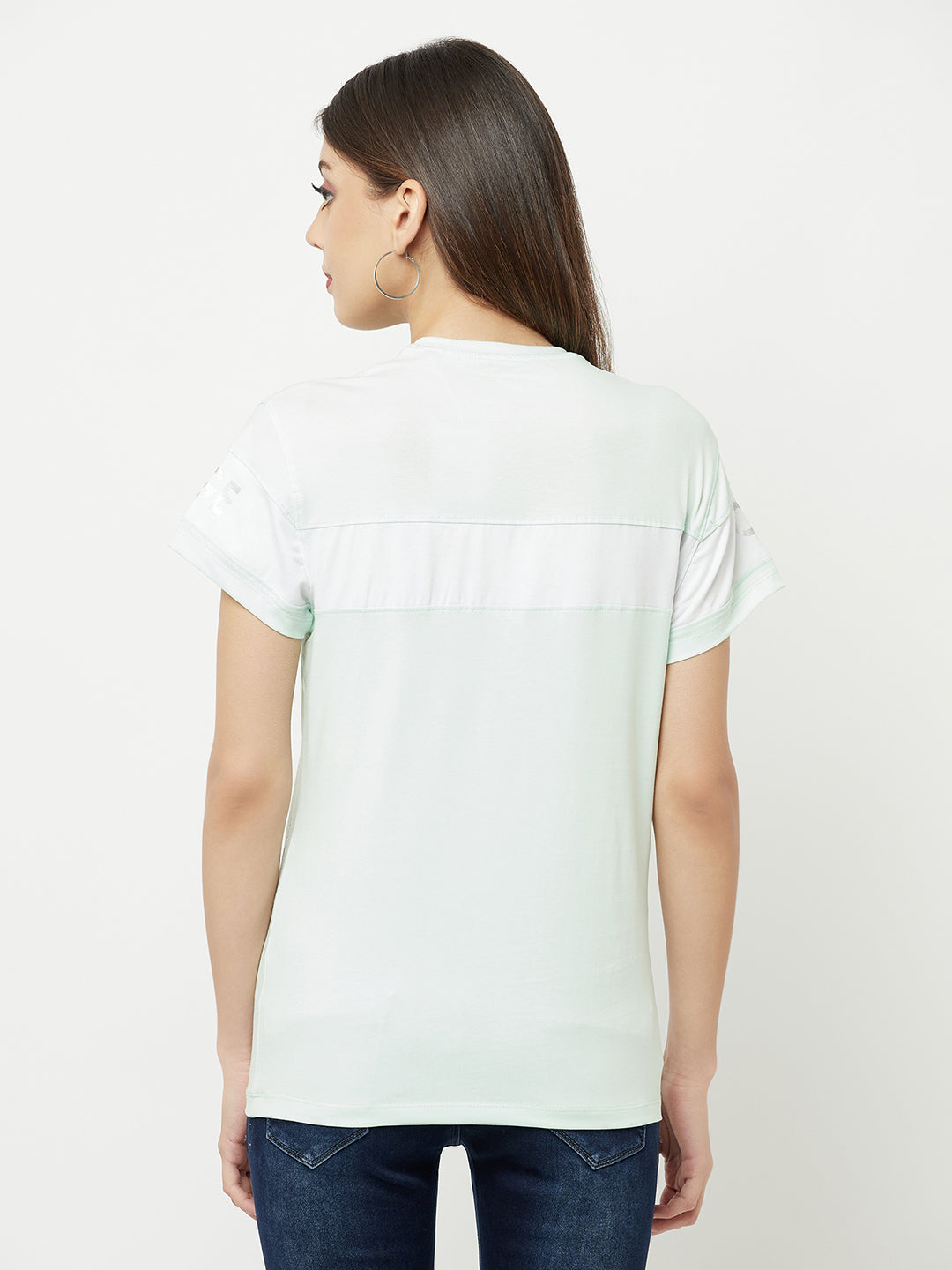 Mint Green Printed Round Neck T-Shirt - Women T-Shirts