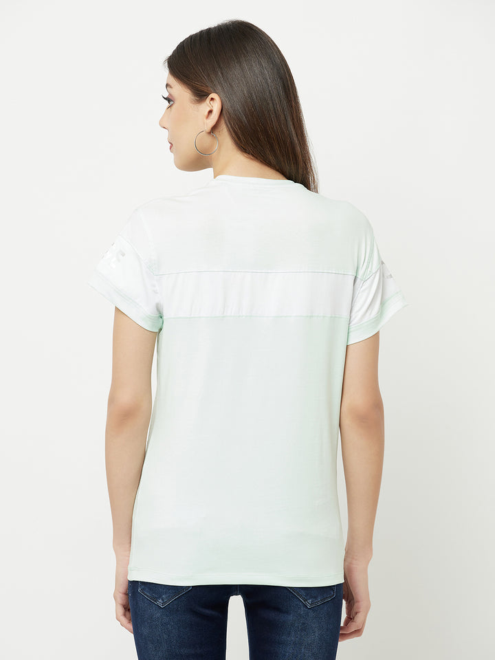Mint Green Printed Round Neck T-Shirt - Women T-Shirts
