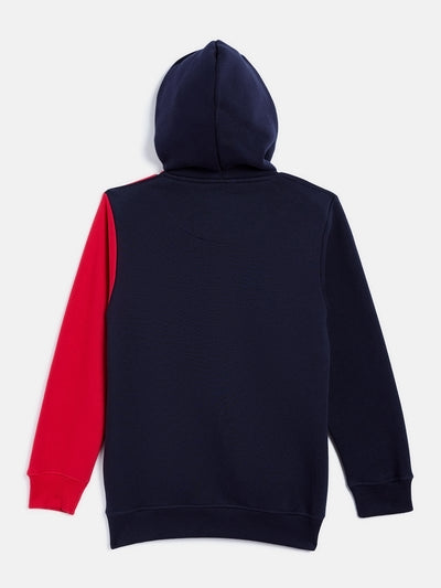 Navy Blue Colourblocked Hooded Sweatshirt - Boys Sweatshirts