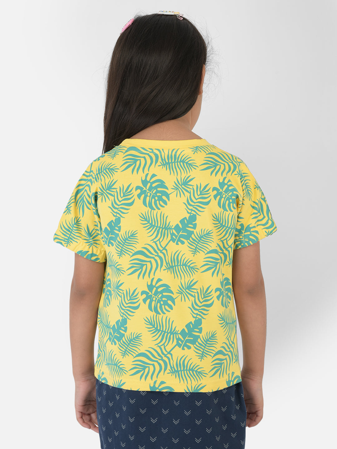 Yellow Floral Round Neck T-Shirt - Girls T-Shirts