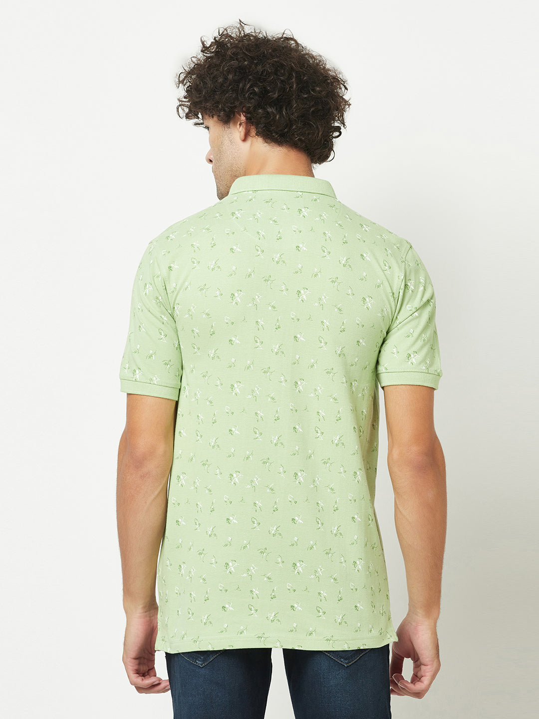  Light Green Floral Polo T-Shirt