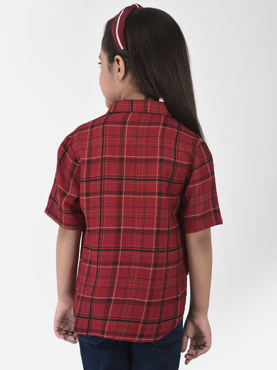 Red High-Low Checked Crop Shirt - Girls Shirts