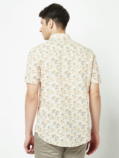 Short Sleeved Beige Floral Shirt