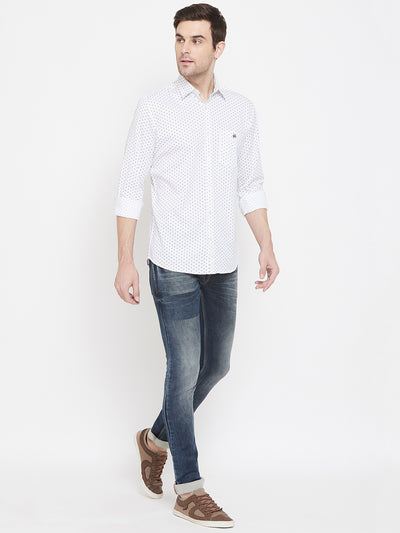 White Printed Button up Shirt - Men Shirts