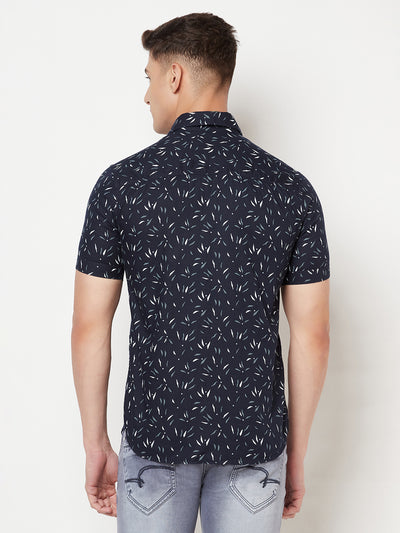 Navy Blue Printed Shirt - Men Shirts