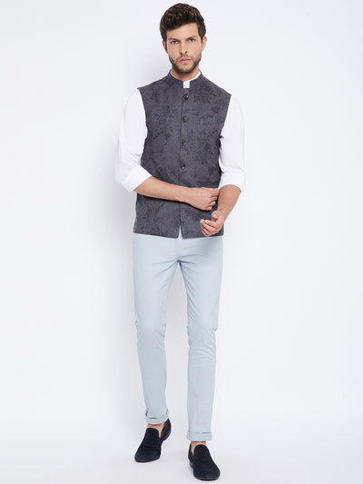 Dark Grey Floral Waistcoat - Men Waist Coat