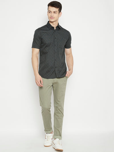 Olive Printed Slim Fit shirt - Men Shirts