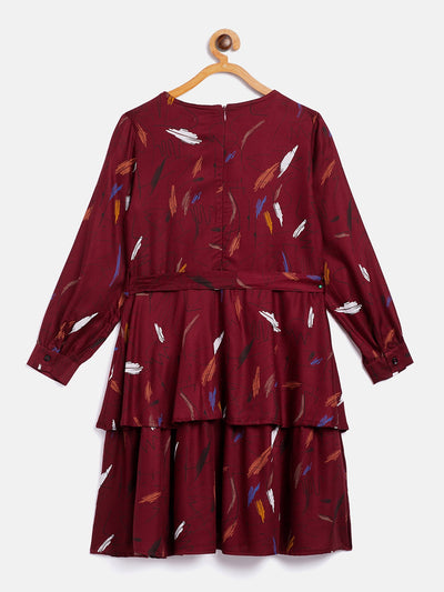 Maroon Printed Fit and Flare Dress - Girls Dress